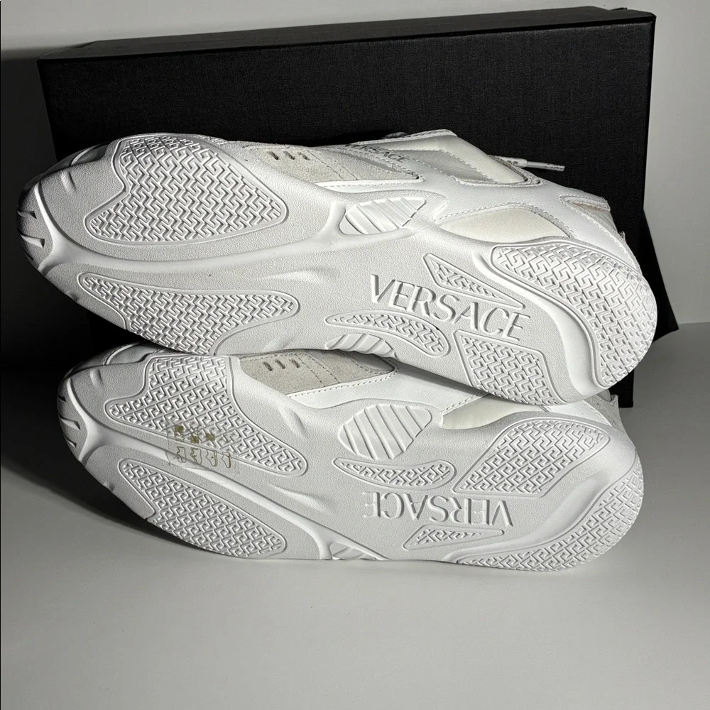 New Authentic Galaxia suede-trimmed leather Versace White Logo-Trim Sneakers